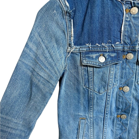 Madewell Collarless Denim Jacket Thunder Cloud Distressed Fitted Size XS - Picture 5 of 8